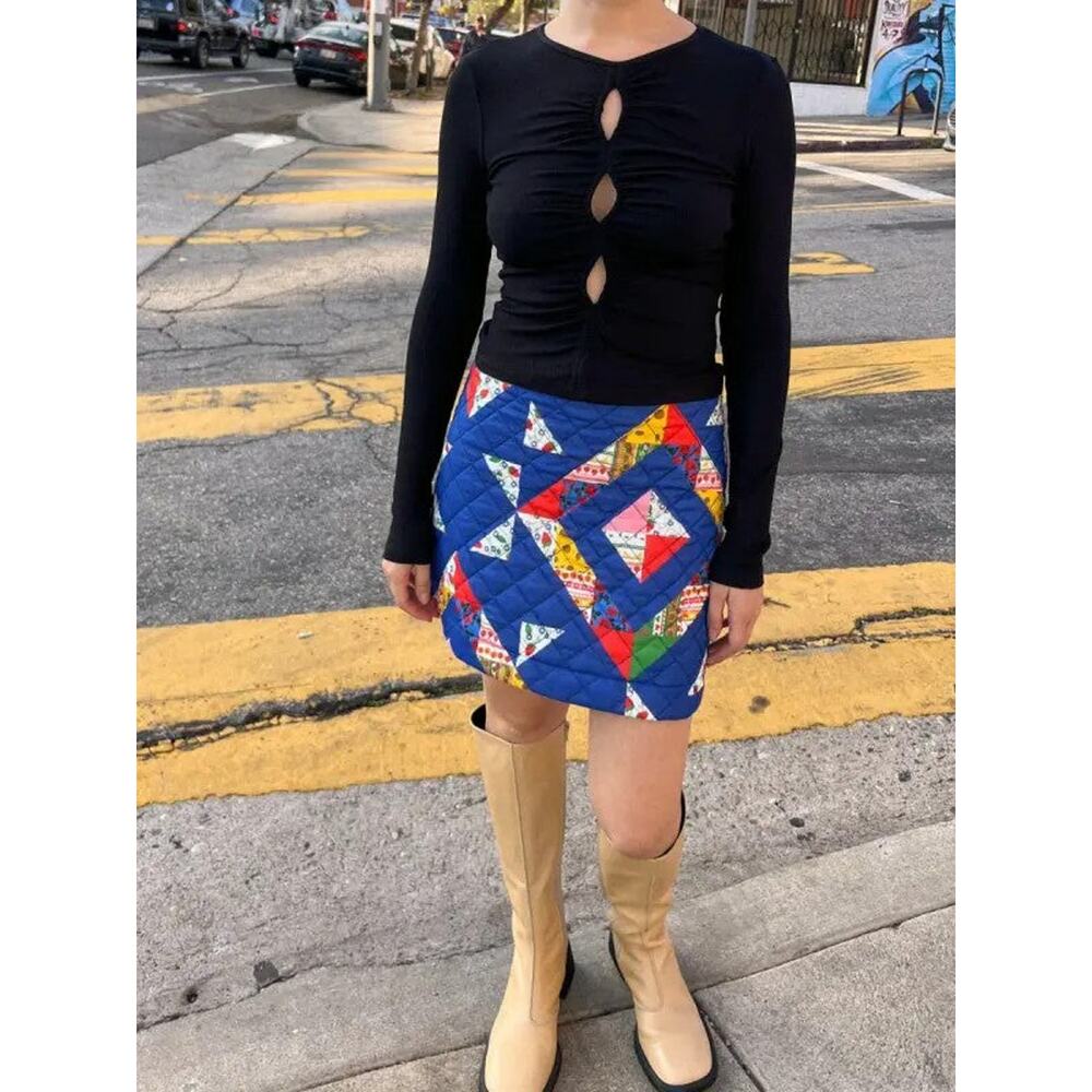 Lisa Says Gah Blue Patchwork Mini Skirt